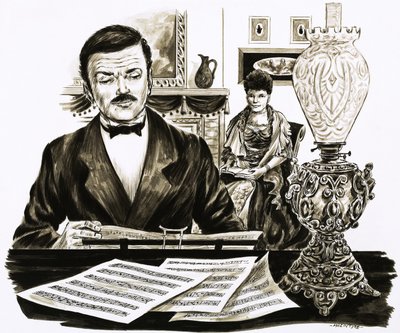 Edward Elgar au travail dans son salon - English School