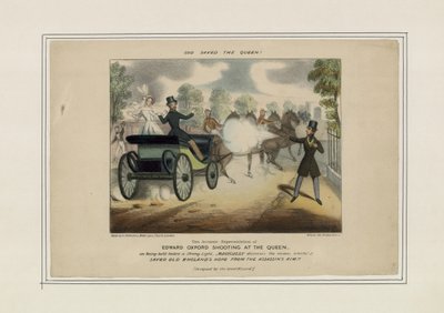 Edward Oxford tirant sur la reine, sauvé par Britannia - English School