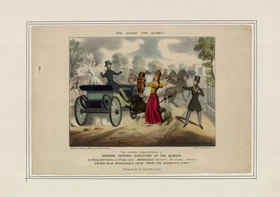 Edward Oxford tirant sur la reine, sauvé par Britannia - English School