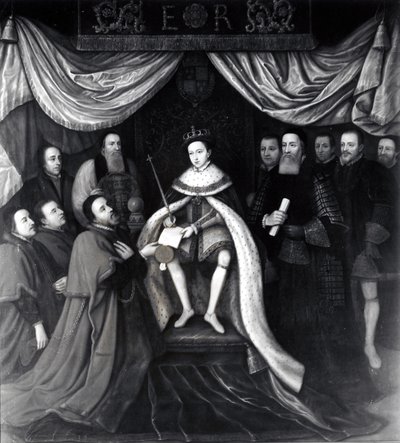 Édouard VI (1537-53) accordant la charte aux hôpitaux de Bridewell et de Bethléem en 1553 - English School