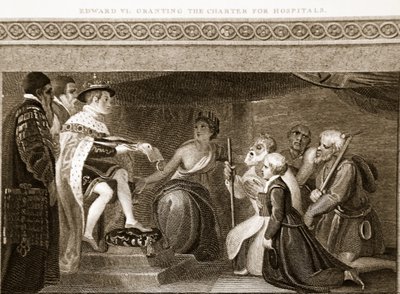 Édouard VI accordant la charte pour les hôpitaux, illustration de L