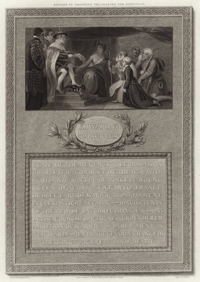 Édouard VI accordant la charte pour les hôpitaux - English School