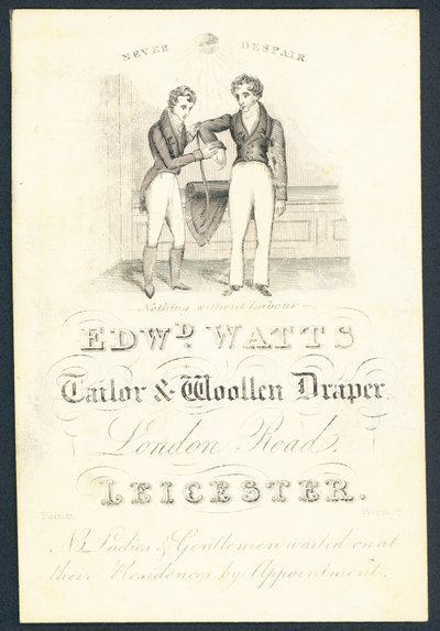 Edward Watts, tailleur et drapier en laine, carte de visite - English School