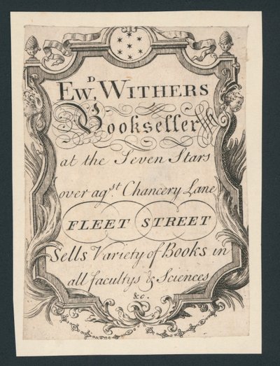 Edward Withers, libraire, Chancery Lane, Fleet Street, carte de visite - English School