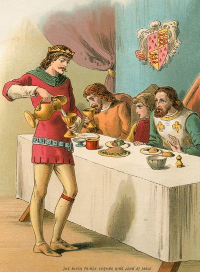 Édouard, le Prince Noir, servant le roi Jean à table - English School