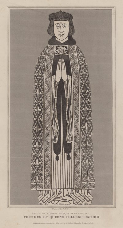 Effigie, sur une plaque de laiton, de Robert de Eglesfield, chapelain de Philippa de Hainaut et fondateur du Queen