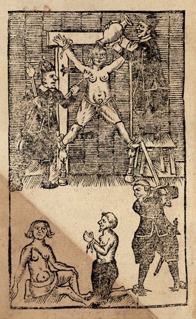Colons néerlandais à Amboyna torturant un marchand anglais avant le massacre de 1623 (gravure sur bois) - English School