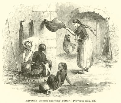 Femmes égyptiennes barattant du beurre, Proverbes, xxx, 33 - English School