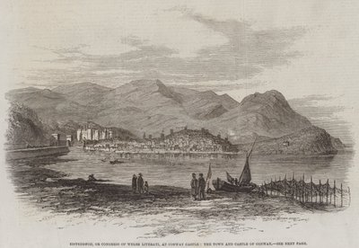 Eisteddfod, ou Congrès des littérateurs gallois, au château de Conway, la ville et le château de Conway - English School