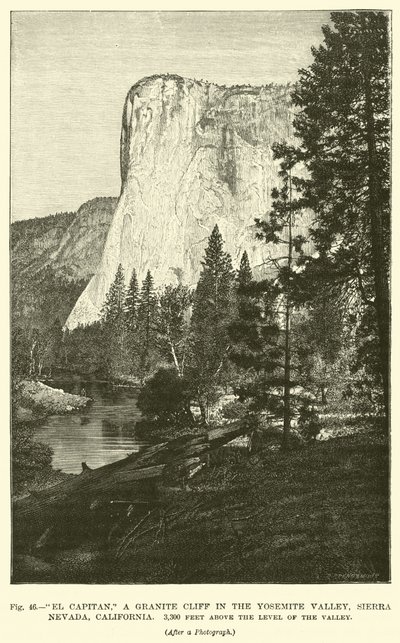 El Capitan, une falaise de granit dans la vallée de Yosemite, Sierra Nevada, Californie, à 1000 mètres au-dessus du niveau de la vallée - English School