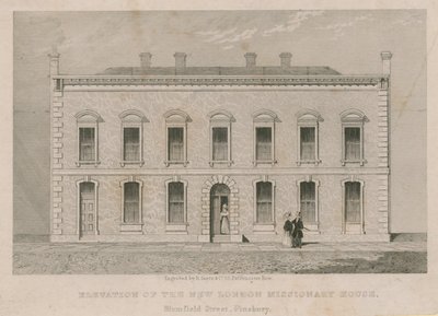 Élévation de la nouvelle maison missionnaire de Londres, Blomfield Street, Finsbury - English School