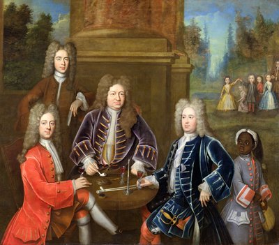 Elihu Yale (1648-1721) le deuxième duc de Devonshire, Lord James Cavendish, M. Tunstal et un page, vers 1708 - English School