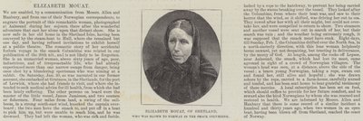 Elizabeth Mouat, des Shetland, qui a été emportée en Norvège dans le smack Columbine (gravure) - English School