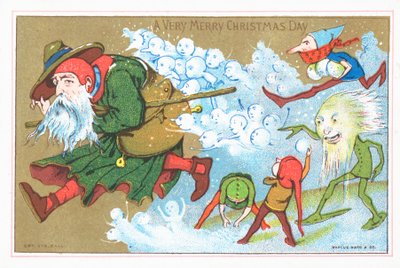 Lutins poursuivant le Père Noël, Carte de Noël - English School