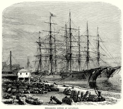 Embarquement de coton à Savannah (gravure) - English School