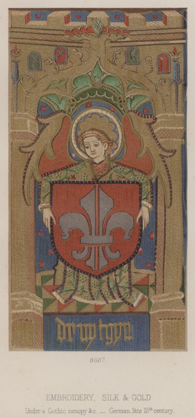 Broderie, soie et or, sous un dais gothique, etc., allemand, fin du 15ème siècle - English School