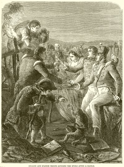 Troupes anglaises et espagnoles se partageant le butin après une bataille - English School