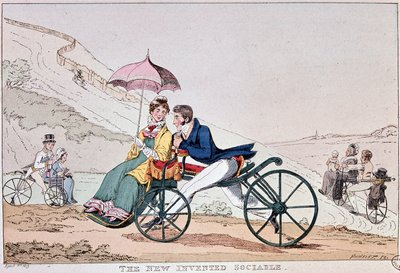 Dessin comique anglais sur les débuts de la bicyclette - English School