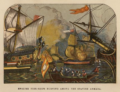 Navires incendiaires anglais brûlant parmi l