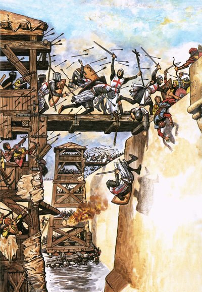 Soldats anglais attaquant une ville pendant les Croisades - English School