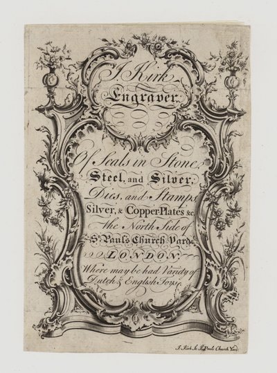 Graveurs de sceaux, J Kirk, carte de visite - English School