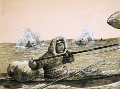 Esquimaux sur la mer glacée - English School