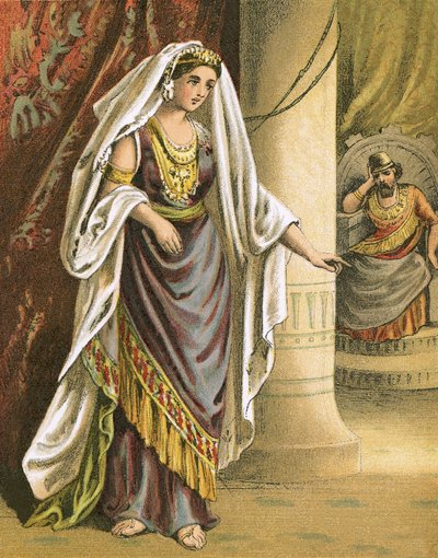 Esther debout dans la cour intérieure de la maison du roi - English School