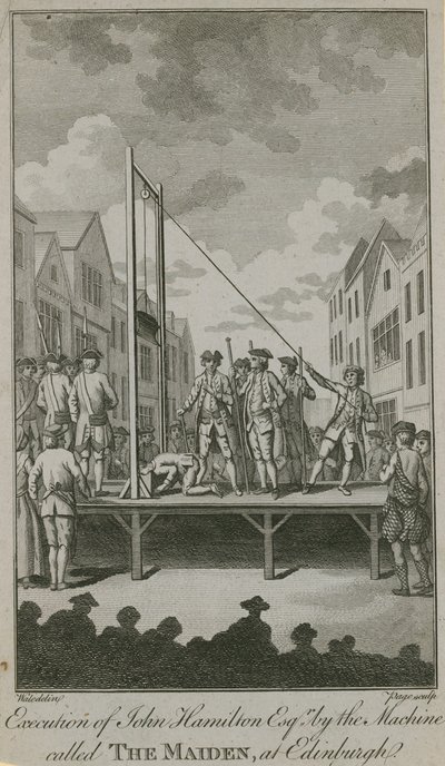 Exécution de John Hamilton Esq par la machine appelée The Maiden (gravure) - English School
