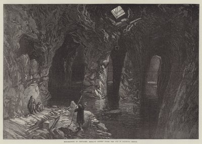 Explorations de Jérusalem, citerne taillée dans la roche sous le site du temple de Salomon (gravure) - English School