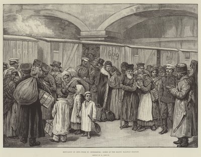 Expulsion des Juifs de Saint-Pétersbourg, scène à la gare ferroviaire de la Baltique (gravure) - English School