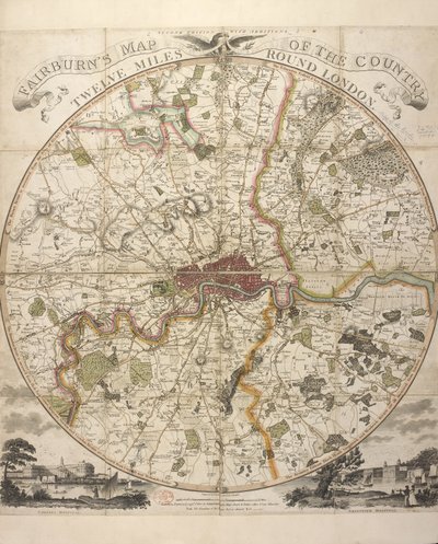 Carte de Fairburn du pays à douze miles autour de Londres - English School