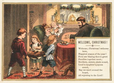 Famille préparant Noël, carte de Noël - English School