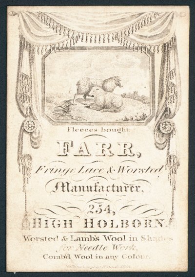 Farr, fabricant de franges, dentelles et laine, carte de visite - English School