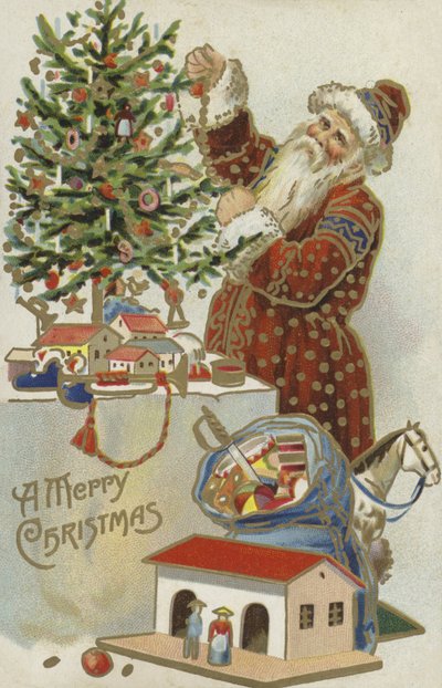 Père Noël décorant un sapin de Noël - English School