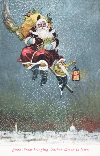 Père Noël sur son balai, Carte de Noël - English School