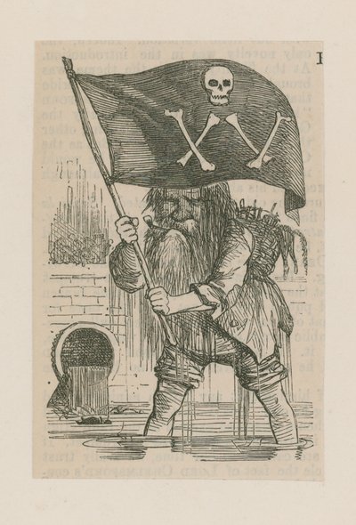 Père Thames agitant un crâne et des os croisés - English School