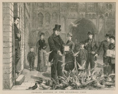 Nourrir les pigeons dans la cour de Guildhall - English School