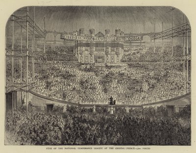 Fête de la Ligue nationale de tempérance au Crystal Palace, 5000 voix (gravure) - English School