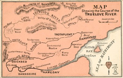 Carte fictive traçant le cours de la rivière TrueLove - English School