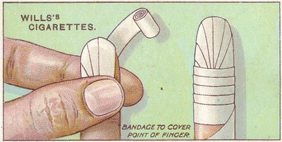 Bandage pour doigt, no.50 de la série Premiers Secours des cartes de cigarettes Willss, 1913 - English School