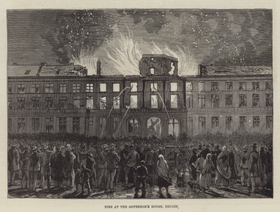 Incendie à la maison du gouverneur, Bruges (gravure) - English School