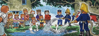 Pompiers arrosant des canards - English School
