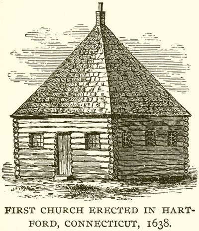 Première église érigée à Hartford, Connecticut, 1638 - English School