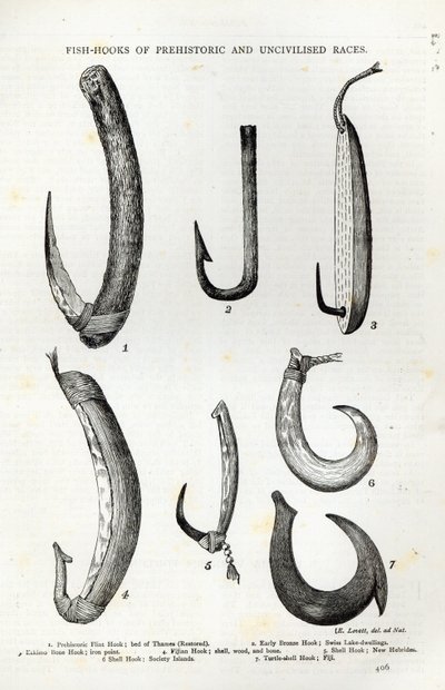 Hameçons des races préhistoriques et non civilisées, de 