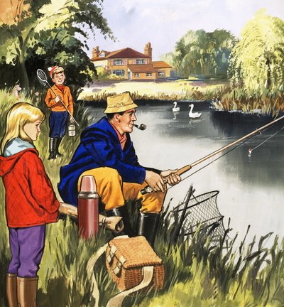 Pêcheur sur une berge - English School