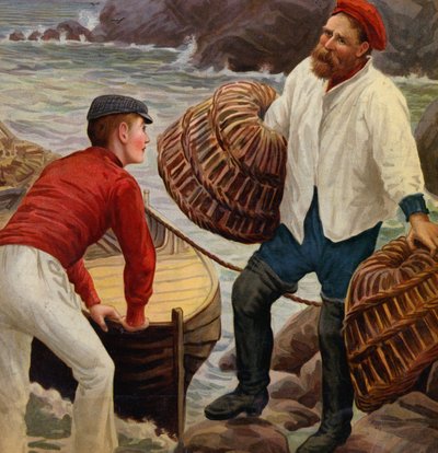 Pêcheurs avec des casiers à homards - English School