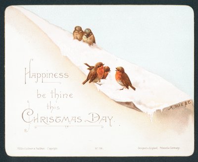 Cinq petits rouges-gorges dans la neige, carte de Noël - English School