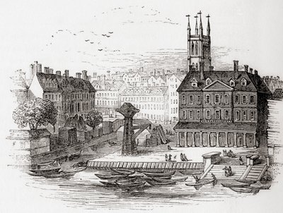 Fleet Ditch, Londres, Angleterre en 1749 au point où il se jetait dans la Tamise à Bridewell, de Old England: A Pictorial Museum, pub. 1847 - English School