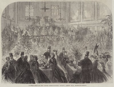 Exposition florale de la Société horticole unie, Albion Hall, Moorgate-Street (gravure) - English School