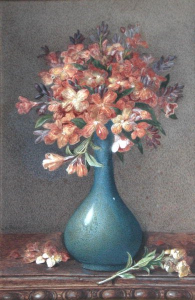 Fleurs dans un vase bleu, c.1870 - English School